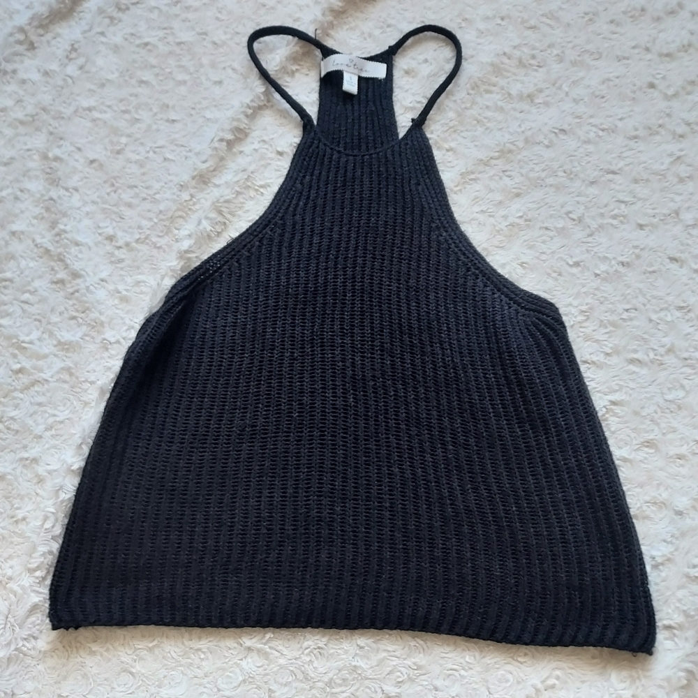 Love Tree Black Soft Ribbed Knit Racerback Tank Top Small Boho Festival Summer